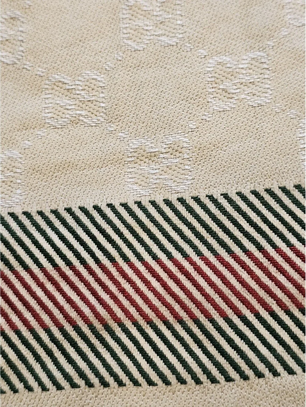 Authentic GUCCI Large Scarf Beige GG Monogram Silk Blend Fringe Web Stripe 30x75